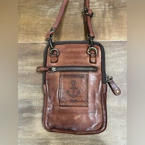 Brown Leather Mini Crossbody Bag with Anchor Detail